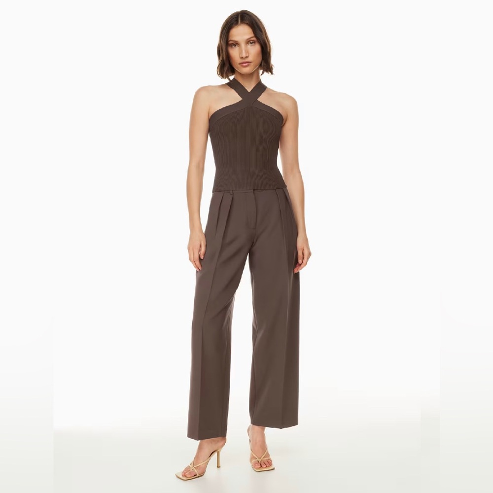 Aritzia Babaton Revue Brown Wide-Leg Dress Pants High Waisted Size 10